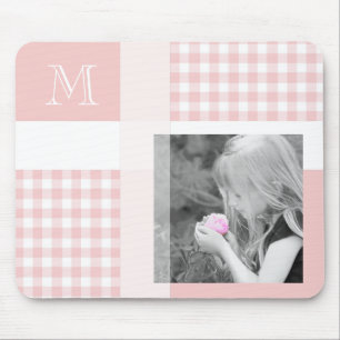 Rosa Hinzufügen Ihres Fotos Gingham Modern Monogra Mousepad