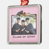 Rosa Hinzufügen Ihres Fotos / Jahres-Abschluss Silbernes Ornament (Links)
