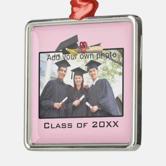 Rosa Hinzufügen Ihres Fotos / Jahres-Abschluss Silbernes Ornament (Links)