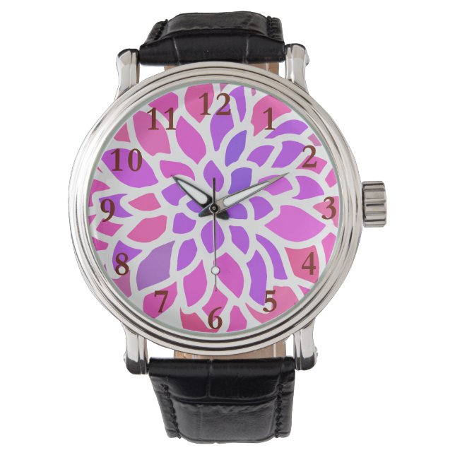 Rosa Hippie Blume Retro Moderne Armbanduhr (Vorderseite)