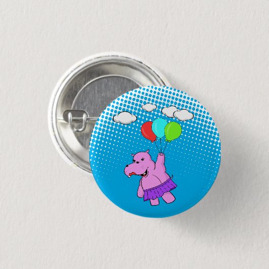 Rosa Hippo mit Balloons Button (Vorne & Hinten)