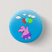 Rosa Hippo mit Balloons Button (Vorderseite)