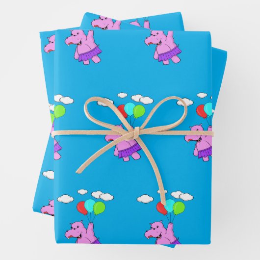 Rosa Hippo mit Balloons Geschenkpapier Set (Beispiel)