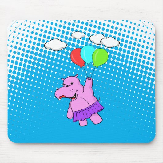 Rosa Hippo mit Balloons Mousepad (Vorne)