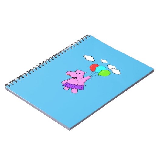 Rosa Hippo mit Balloons Notizblock (Linke Seite)