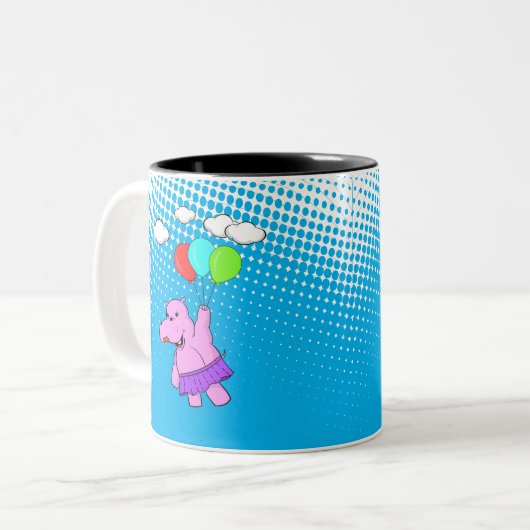Rosa Hippo mit Balloons Zweifarbige Tasse (Vorderseite Links)