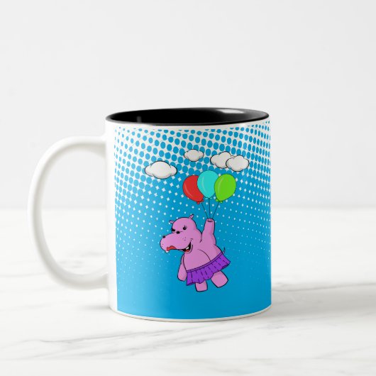 Rosa Hippo mit Balloons Zweifarbige Tasse (Links)