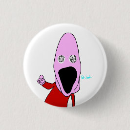 Rosa hirngewaschene Marionette zeigend Button