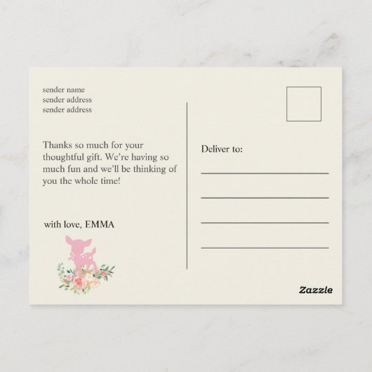 Rosa Hirsche , Babydusche danke Karte (Rückseite)