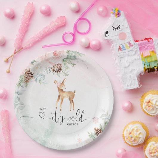 Rosa Hirsche blüten ihre Kälte draußen Pappteller (Party)