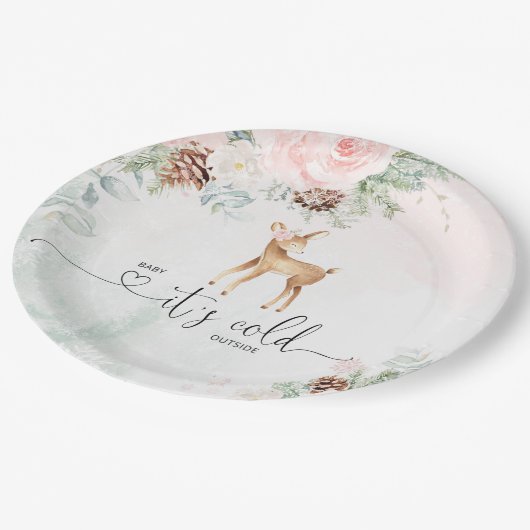 Rosa Hirsche blüten ihre Kälte draußen Pappteller (Schrägansicht)