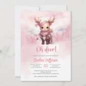 Rosa Hirsche im Winter im Schneewald Einladung (Vorderseite)
