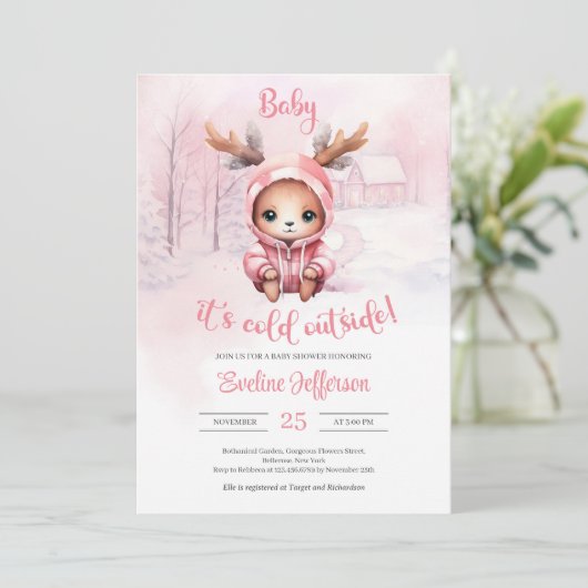 Rosa Hirschmädchen Einladung (Stehend Vorderseite)