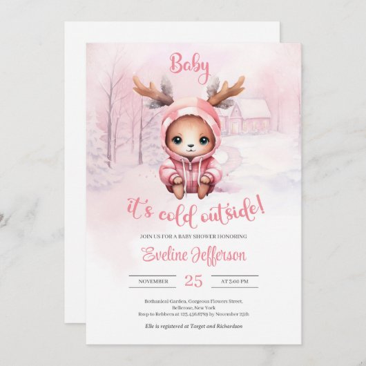 Rosa Hirschmädchen Einladung (Vorne/Hinten)