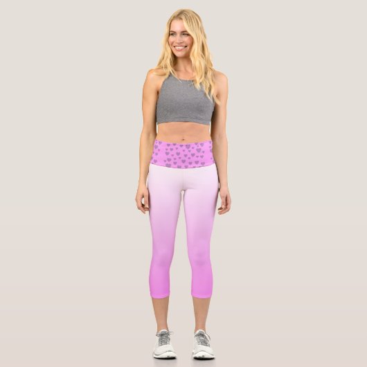 Rosa Hochwaisted Capris mit lila Herzen (Vorderseite)