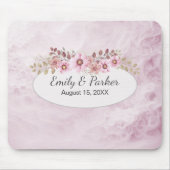 Rosa Hochzeit Abstrakt mit Namen und Datum Mousepad (Vorne)
