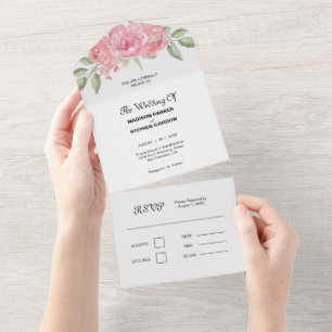 Rosa Hochzeit All In One Einladung