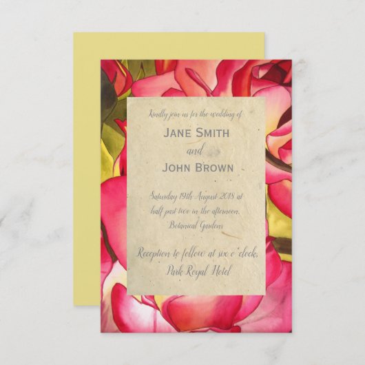 Rosa Hochzeit Aquarellkunst rustikal Einladung (Vorne/Hinten)