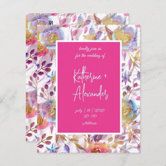 Rosa Hochzeit Blumen Lily Einladung Klassiker (Vorne/Hinten)