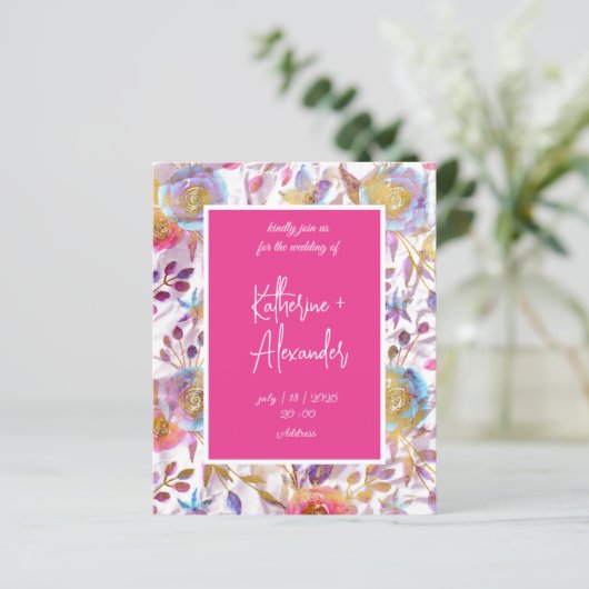 Rosa Hochzeit Blumen Lily Einladung Klassiker (Stehend Vorderseite)