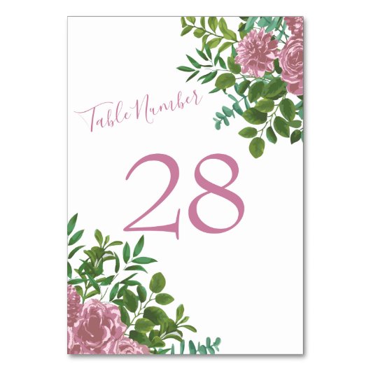 Rosa Hochzeit Blumenpastel Tischnummer (Rückseite)