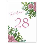 Rosa Hochzeit Blumenpastel Tischnummer (Vorderseite)