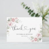 Rosa Hochzeit Danke Karte mit Blush-Rosen (Stehend Vorderseite)