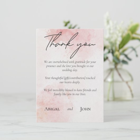 Rosa Hochzeit Dankeskarte (Stehend Vorderseite)