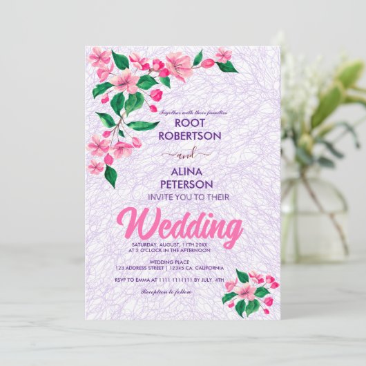 Rosa Hochzeit Einladung (Stehend Vorderseite)