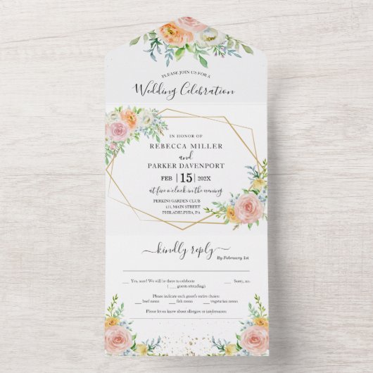 Rosa-Hochzeit-Einladung All In One Einladung (Innen Boden)