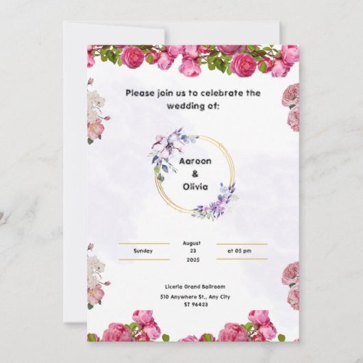 Rosa Hochzeit Einladung mit ästhetischer Wasserfar (Vorderseite)