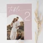 Rosa Hochzeit | Elegantes Soft Rose Arch Foto Tischnummer<br><div class="desc">Mit dieser rosafarbenen Tischnummer vervollständigen Sie Ihre Hochzeitsdekoration mit einer sanften, romantischen Touch. Dieses minimalistische Design aus weichem Rose-Design mit elegantem Drehtext und einem anpassbaren Bogenform-Foto eignet sich perfekt für Paare, die eine moderne, boho oder frühlingssommerliche Hochzeit planen. Ideal für diejenigen, die sauberes Design mit einem warmen, femininen Ton schätzen....</div>