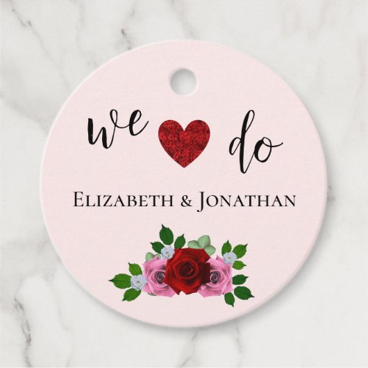 Rosa-Hochzeit Geschenkanhänger (Vorderseite)