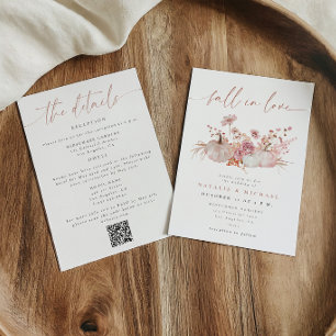 Rosa Hochzeit im Herbst verliebt QR Code All-in-On Einladung
