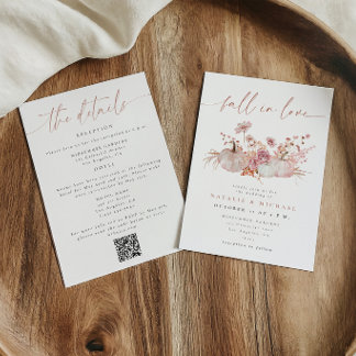 Rosa Hochzeit im Herbst verliebt QR Code All-in-On Einladung