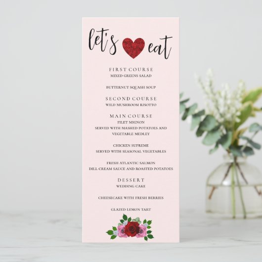 Rosa-Hochzeit Menükarte (Stehend Vorderseite)
