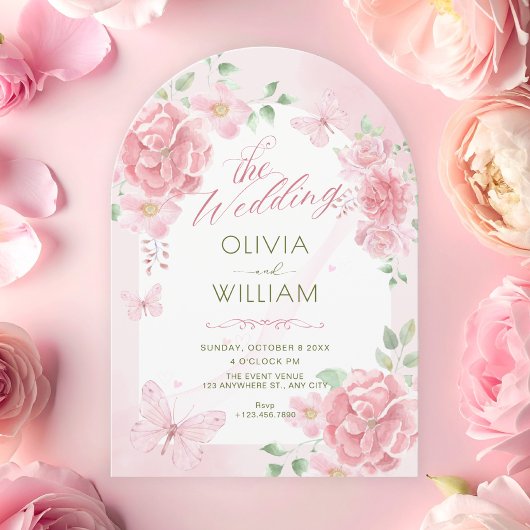 Rosa Hochzeit mit Blumenmuster Einladung