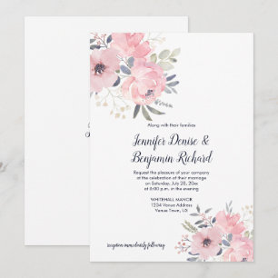 Rosa Hochzeit mit floralen Elementen Einladung
