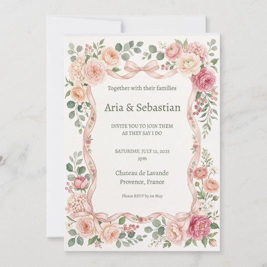 Rosa Hochzeit mit Grünzeug Einladung (Vorderseite)