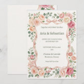 Rosa Hochzeit mit Grünzeug Einladung (Vorne/Hinten)
