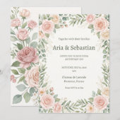 Rosa Hochzeit mit Grünzeug Einladung (Vorne/Hinten)
