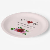 Rosa-Hochzeit Pappteller (Schrägansicht)