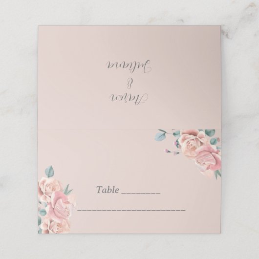 Rosa Hochzeit Platzkarte mit Blume (Außenseite Aufgefaltet)