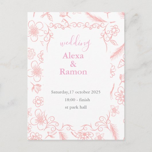 rosa Hochzeit Postkarte (Vorderseite)