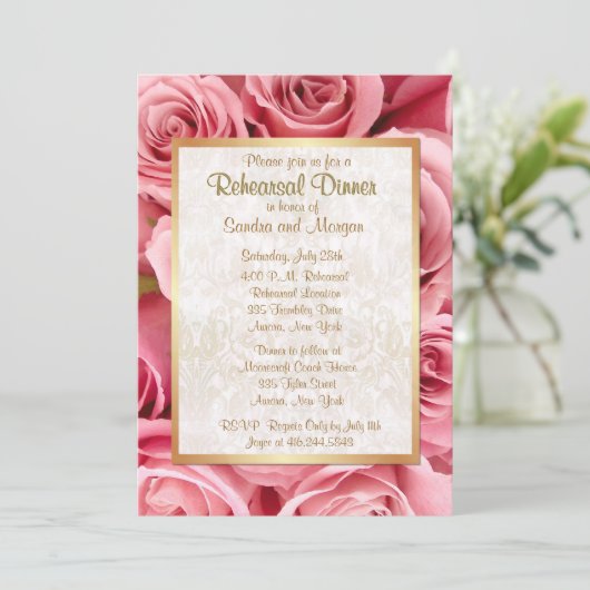 Rosa Hochzeit Probe Dinner Einladung (Stehend Vorderseite)