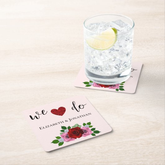 Rosa-Hochzeit Rechteckiger Pappuntersetzer (Vor Ort)