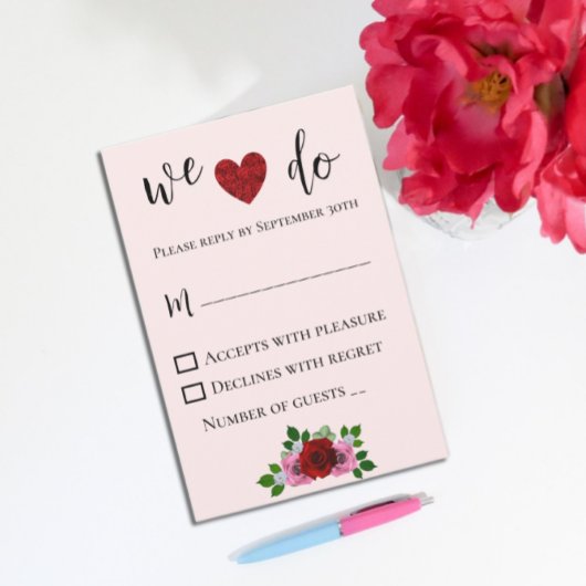 Rosa-Hochzeit RSVP Karte