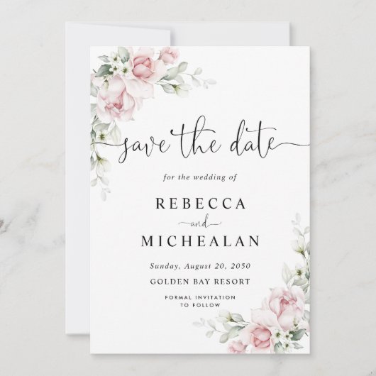 Rosa Hochzeit Save The Date Einladung (Vorderseite)