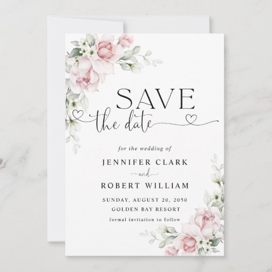 Rosa Hochzeit Save The Date Einladung mit rosafarb (Vorderseite)