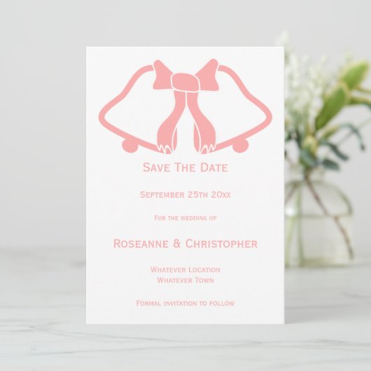 Rosa Hochzeit speichern Sie die Datumskartenglocke Save The Date (Stehend Vorderseite)